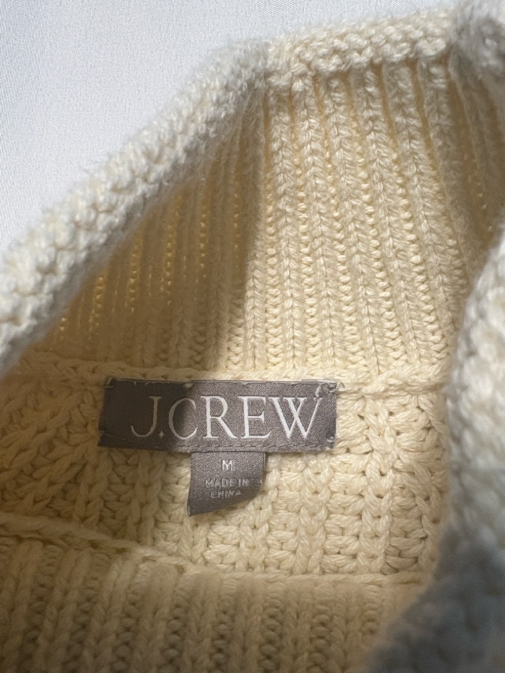 J. Crew Relaxed Rollneck Sweater Size M Cream Chunky Fisherman Coastal Preppy - Picture 7 of 9